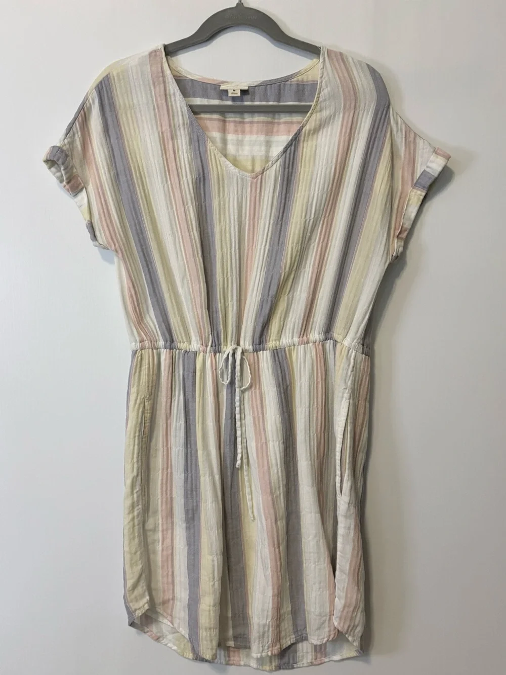 Women’s Pastel Multi-Stripe Drawstring Swim Cover-Up